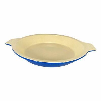 TECHNIQUE Stoneware 9.75  PIE PAN Smooth CERAMIC Surface Blue Cream Handles