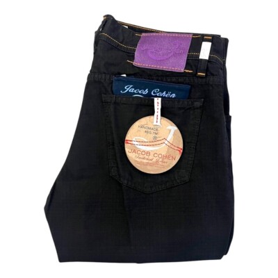 Jacob Cohen Jeans J620 Men's 5 Pocket Pants Black Check Denim Handmade Italy!