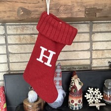 Target Wondershop Red Monogram Knit Christmas Stocking Initial H White Lined