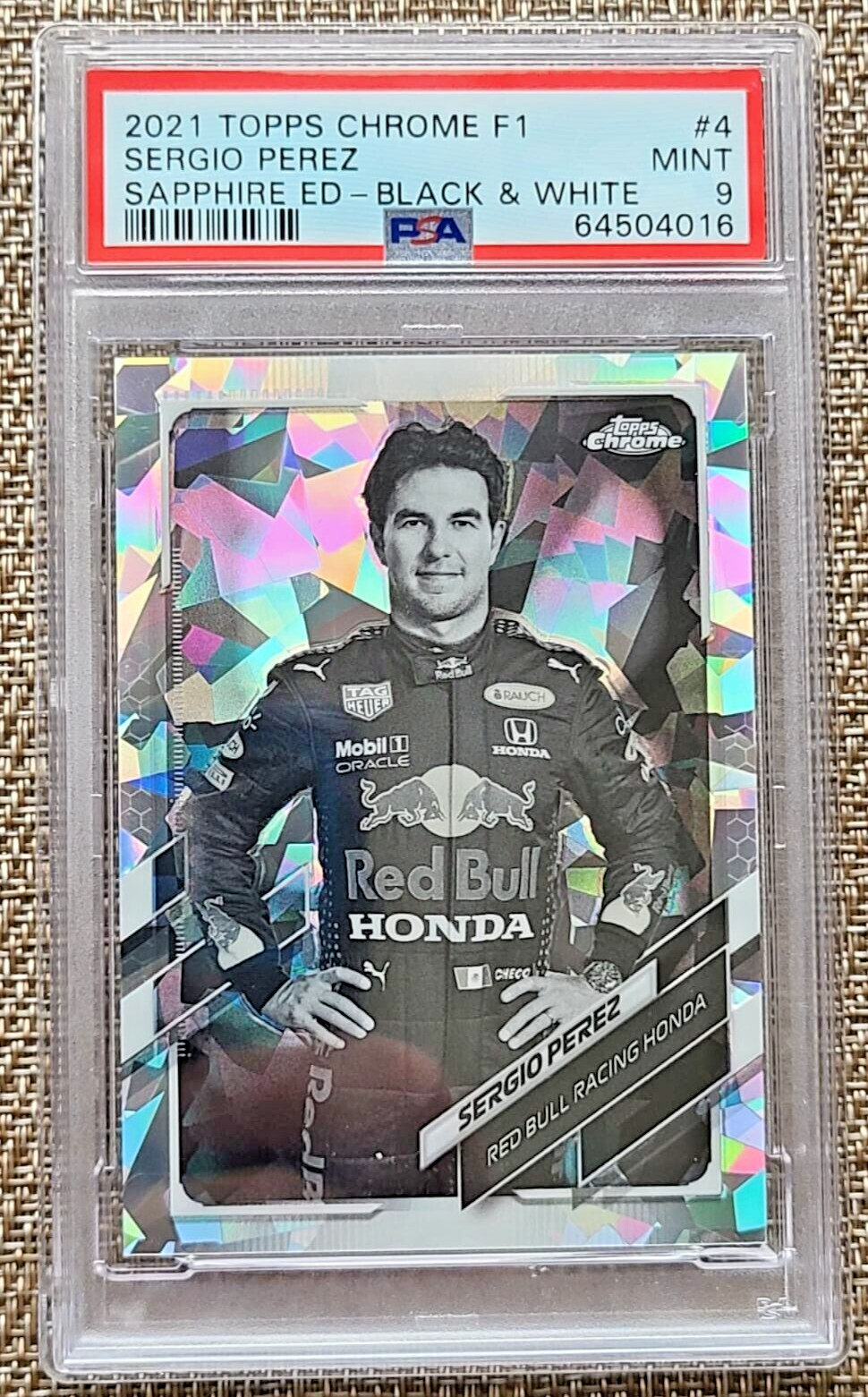 2021 TOPPS CHROME SAPPHIRE F1 #4 SERGIO PEREZ BLACK WHITE REFRACTOR #01/15 PSA 9