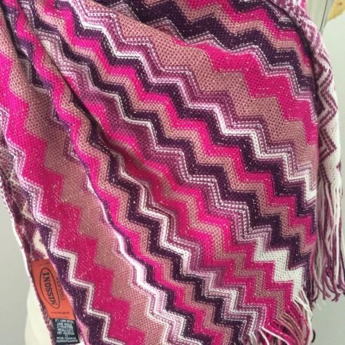 Bufanda de diseñador Missoni firma Chevron oro fibra metálica flecos rosa/púrpura Foto 4 de 4