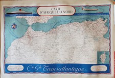 AFFICHE ANCIENNE PLANISPHERE EPOQUE.Cie Gle TRANSATLANTIQUE.AFRIQUE DU NORD.1960