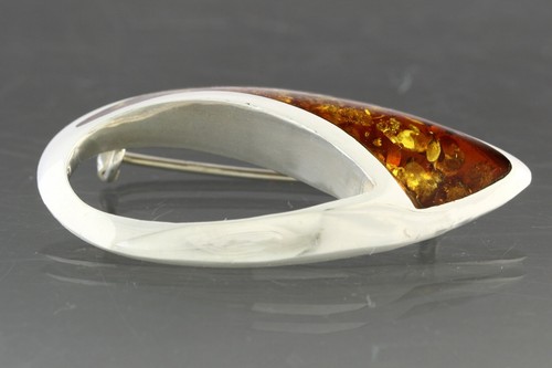 Genuine BALTIC AMBER Silver Glittering Cognac Brooch Pin 17.4g 190904-3 - Picture 3 of 3