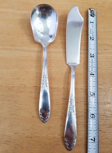 NATIONAL VINTAGE 1951 KING EDWARD SILVERPLATED MASTER BUTTER KNIFE & SUGAR SPOON