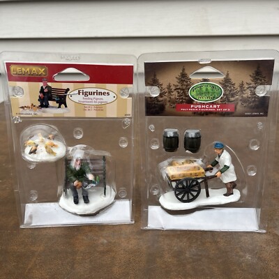 Lemax Figurines Feeding Pigeons 42905 & Enchanted Forest Pushcart