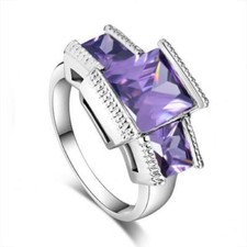 Elegant 925 Sterling Silver Purple Amethyst Wedding Engagement Charm Ring Size 9