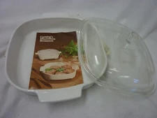CORNING WARE WHITE CASSEROLE DISH MW-A-10 W/DOMED LID MICROWAVE  BROWNING 10”