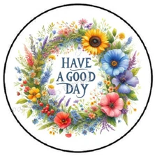 HAVE A GOOD DAY FLORAL WREATH ENVELOPE SEALS LABELS STICKERS PARTY FAVORS