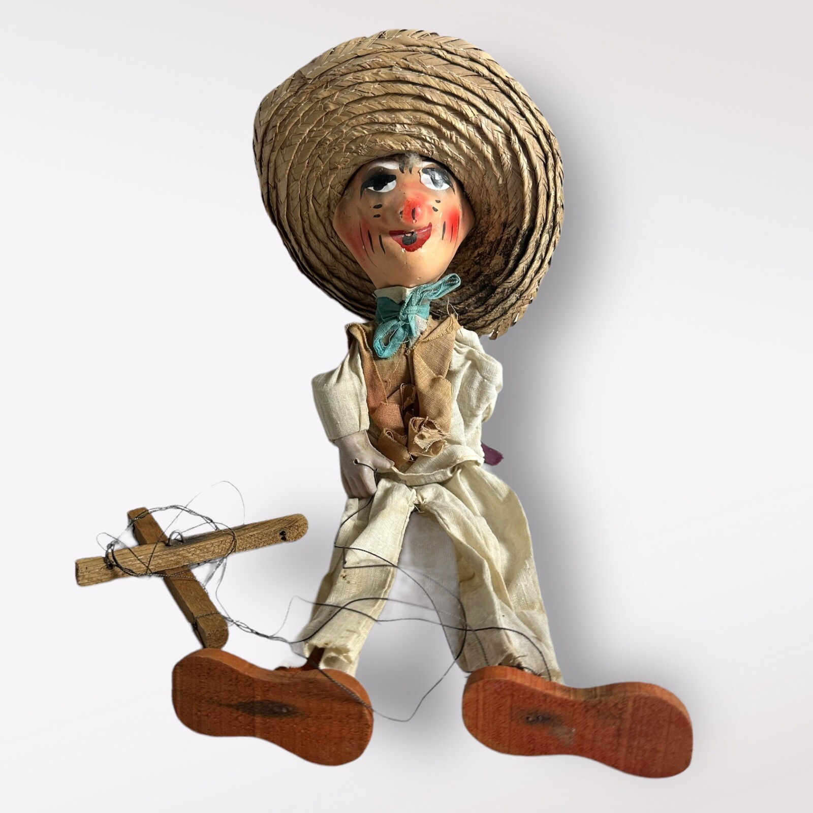 Vintage Mexican Marionette String Puppet Man Sombrero Folk Art Paper ...