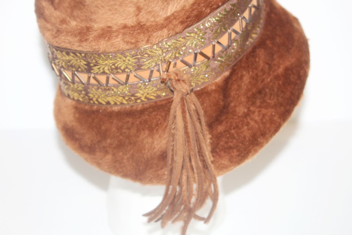 VTG Brown La Vienne Austria Lazarus Fuzzy Velvet Bow Beaded Hat Vintage Brown La Vienne Austria Lazarus Fuzzy Velvet Bow  main image 3