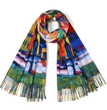 Scarf Shawl Multicolor Tassel Scarf Classic Oil Painting Art Print Patterns