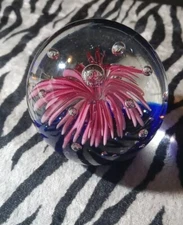 DYNASTY GALLERY PAPERWEIGHT Round 2" Orchid Pink Blue Bubbles  Original  Sticker