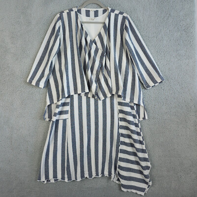 Et Lois Dress Jacket Set Womens XS Blue White Striped Asymmetrical Langenlook