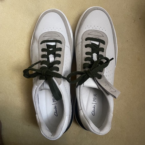 Clarks Mens Off White Combi Courtlite Tor Sneaker Trainers Size 10 44.5 With Box - Picture 18 of 24