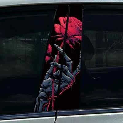 PIINKKY 2x Schädel Hand Rose Romantische Auto B-Säule Abdeckung Kratzer Abziehbilder