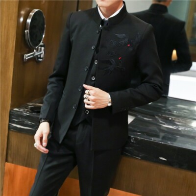 Costume homme style chinois mariage robe formelle costume brodé