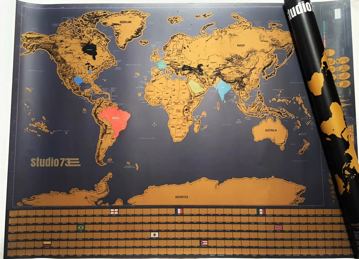 NEW BIG Scratch Off World Map Travel Tracker, Outlined US States, Country  Flags