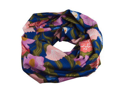 Damen-Loopschal Blumen floral blau grün violett ca. 25 x 140 cm -100% Baumwolle