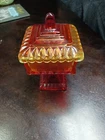Vintage Jeanette Red Glass Square Wedding  Pedestal Box Candy Dish