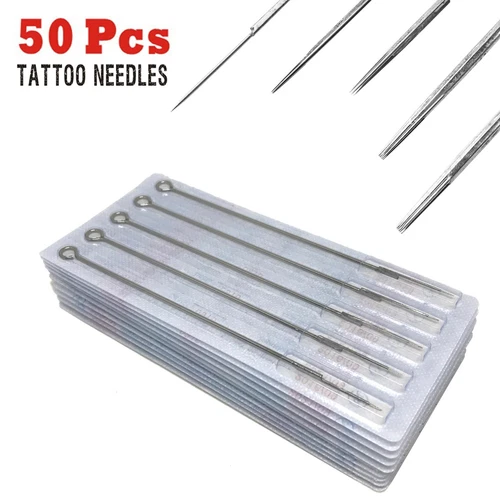 50 pcs Mixed Sizes Sterile Disposable Tattoo Needles 5 Sizes - 1,3,5,7,9RL - product listing photo