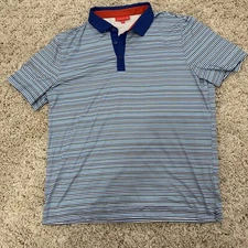 Redvanly White Blue Striped Golf Tennis Stretch Polo Shirt Men Size XL