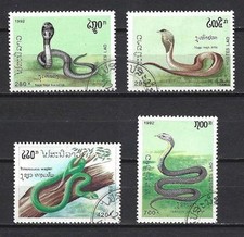 Animaux Serpents Laos 1992 (123) Yvert 1058 à 1061 oblitérés