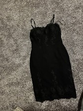Black Lace Bodycon Knee Length Strappy Women's Dress Regular Size Party Cocktail