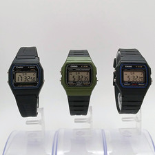 3pc Set CASIO F-91W F-84W Digital Watch Black Khaki Battery Replaced