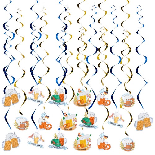 Déco Oktoberfest – 30 Suspensions Bavaroises – Thème Bière, Hot-dog, Chapeau – Intérieur Et Extérieur – Fête De La Bière Ou Jardin