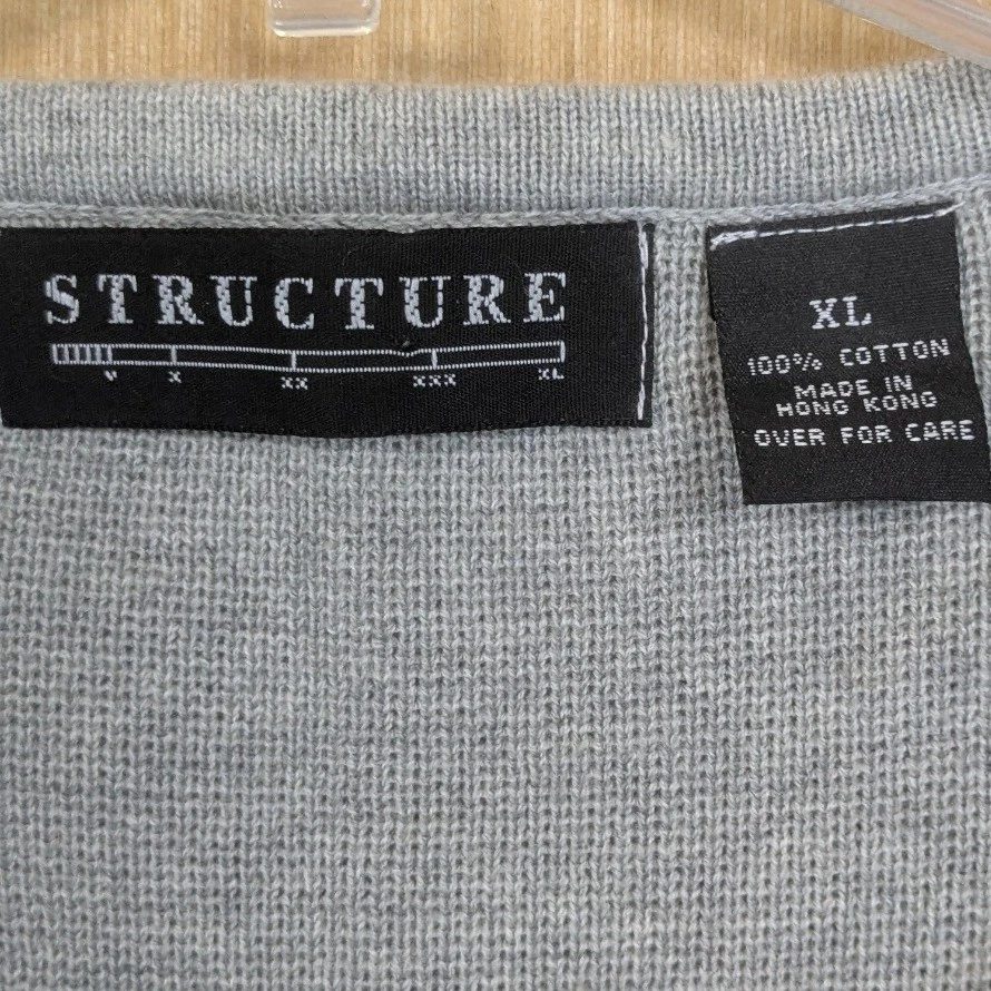 Structure V Neck Knit Sweater Vest Y2K Preppy Casual Gray Stripe Cotton Men's XL - Image 2 of 4