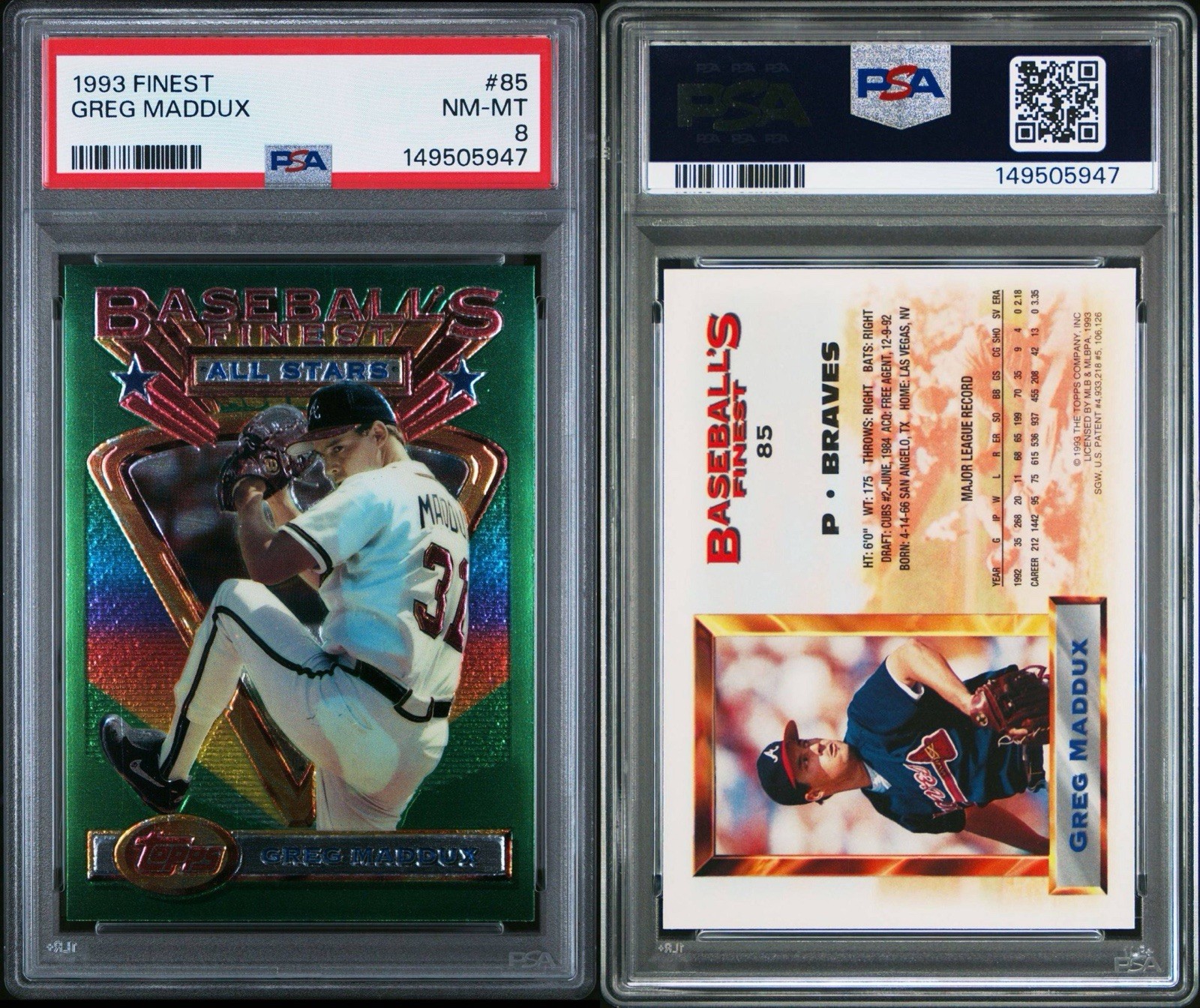 1993 Topps Finest  #85 Greg Maddux PSA 8