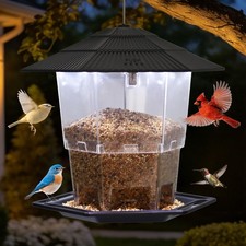 Solar Bird Feeder for Outdoors Hanging,Black Hanging Wild Bird Feeders with S...