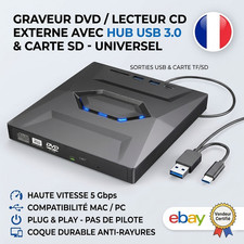 Lecteur Graveur DVD CD Externe USB 3.0 & Type-C - PC / Mac / Linux - Ultra Fin