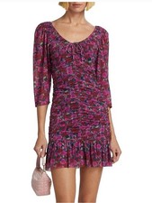Ganni br Floral Mesh Ruched Mini Dress Shirt 1/2 Sleeves SZ M NWT