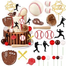 25 Pack Baseball Cake Decorations Set with Mini Baseballs Caps Glove Bat, Bas