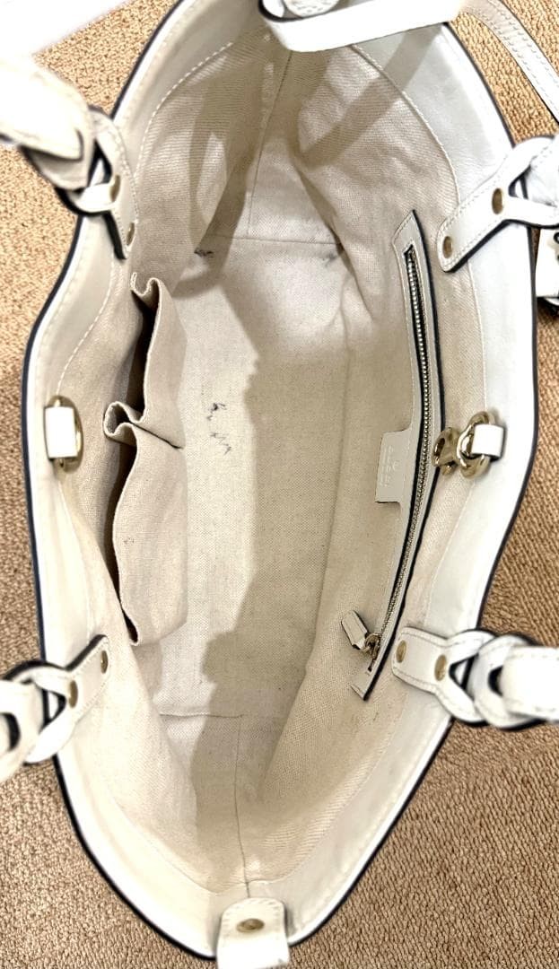 GUCCI Craft Tote Bag Beige White Canvas Leather Women Vintage Authentic thumbnail 9