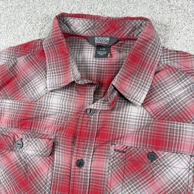 Outdoor Research Button Down Mens L Red Plaid Short Sleeve Western Hiking Shirt