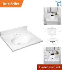 Cultured Marble Vanity Top with Sink 25 In Solid White Backsplash Pre-Drilled