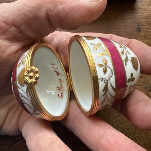 Tiffany & Co porcelain egg trinket box Limoge Gold Floral Pink Band Vintage Rare - Picture 14 of 17