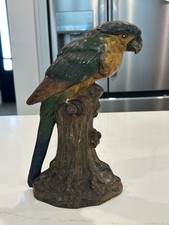 Large HUBLEY PARROT DOORSTOP w ORIGINAL PAINT 10.5&rdquo; TALL c.1910