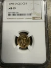 1998 $5 GOLD EAGLE 1/10 oz NGC MS69