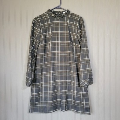 Zara Long Sleeve Shirt Dress Mock Neck Short Plaid Black Green Women's  Large | eBay
