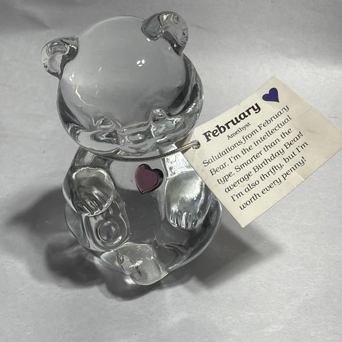 Fenton February Birthstone Birthday Bear Figurine Art Glass 4" Tall Paper Weight