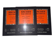 3 Arches White 100 Cotton Watercolor Paper 9x12 Cold Press Hot Press Rough