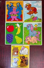 Vintage Playskool Puzzles LOT 5 - My pets, Fruits, Bowtie Twinkles Three Honkers