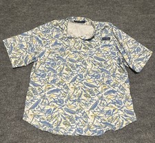Columbia PFG Men  s M Button Shirt S per Tamiami Blue Fish Print Omni Shade EUC