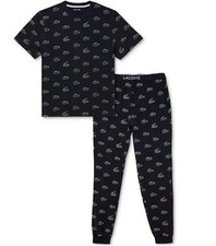 Lacoste Men's Black/Green 2-Pc. T-Shirt Pants Pajama Set S NWT