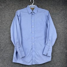 Roundtree Yorke Gold Label Button Up Shirt Mens 15.5 34 Blue Long Sleeve