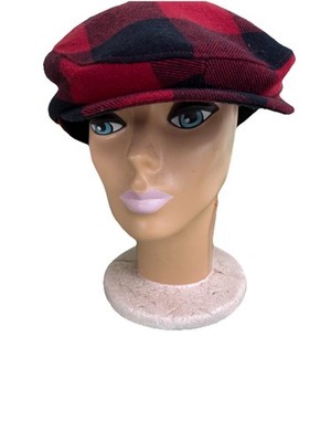 Vintage Cabbie Newsboy Flat Cap Medium Red Plaid Tartan Union Made