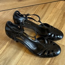 black patent leather t-bar Ladies Shoes Size 5.5 Uk / 38.5 Next Kitten Heel Vgc